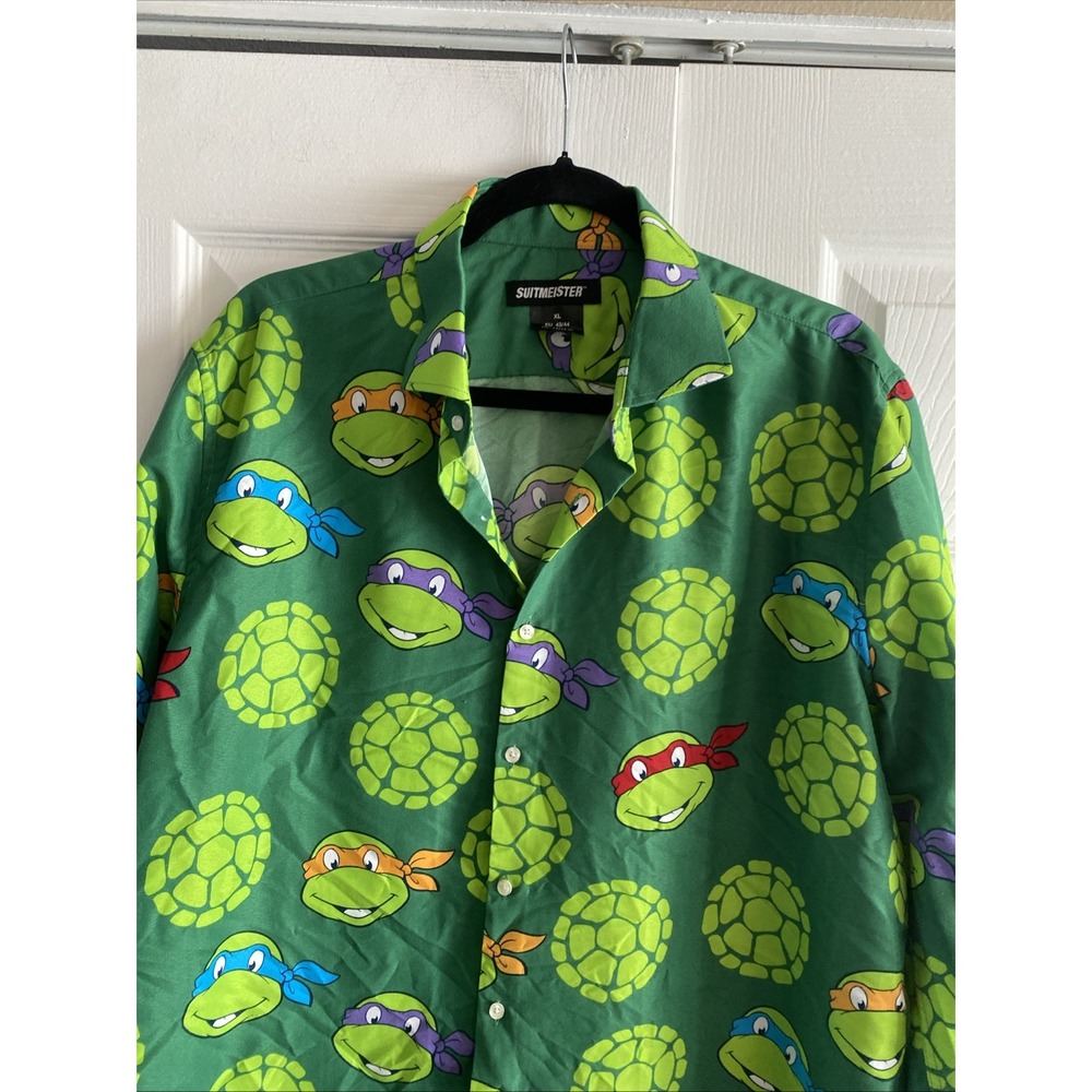 Suitmeister Mens XL Green Ninja Turtles Long Sleeve Dress Shirt - Picture 3 of 5